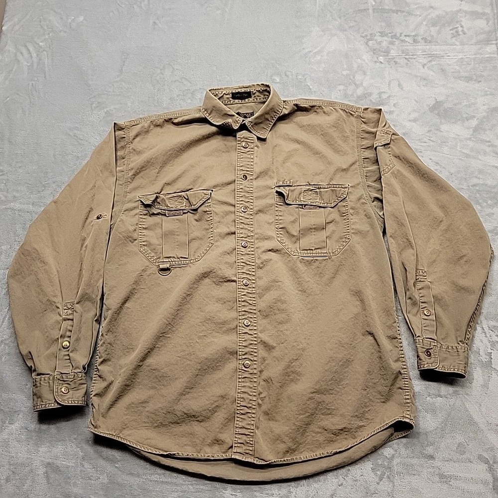 Wrangler Shirt Mens Large Brown Rugged Wear Button Down Utility Safari Hiking
